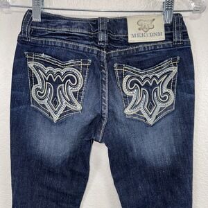 MEK Denim Embroidered Jeans Women 25x34 Long Tirana Slim‎ Boot Dark Wash Western